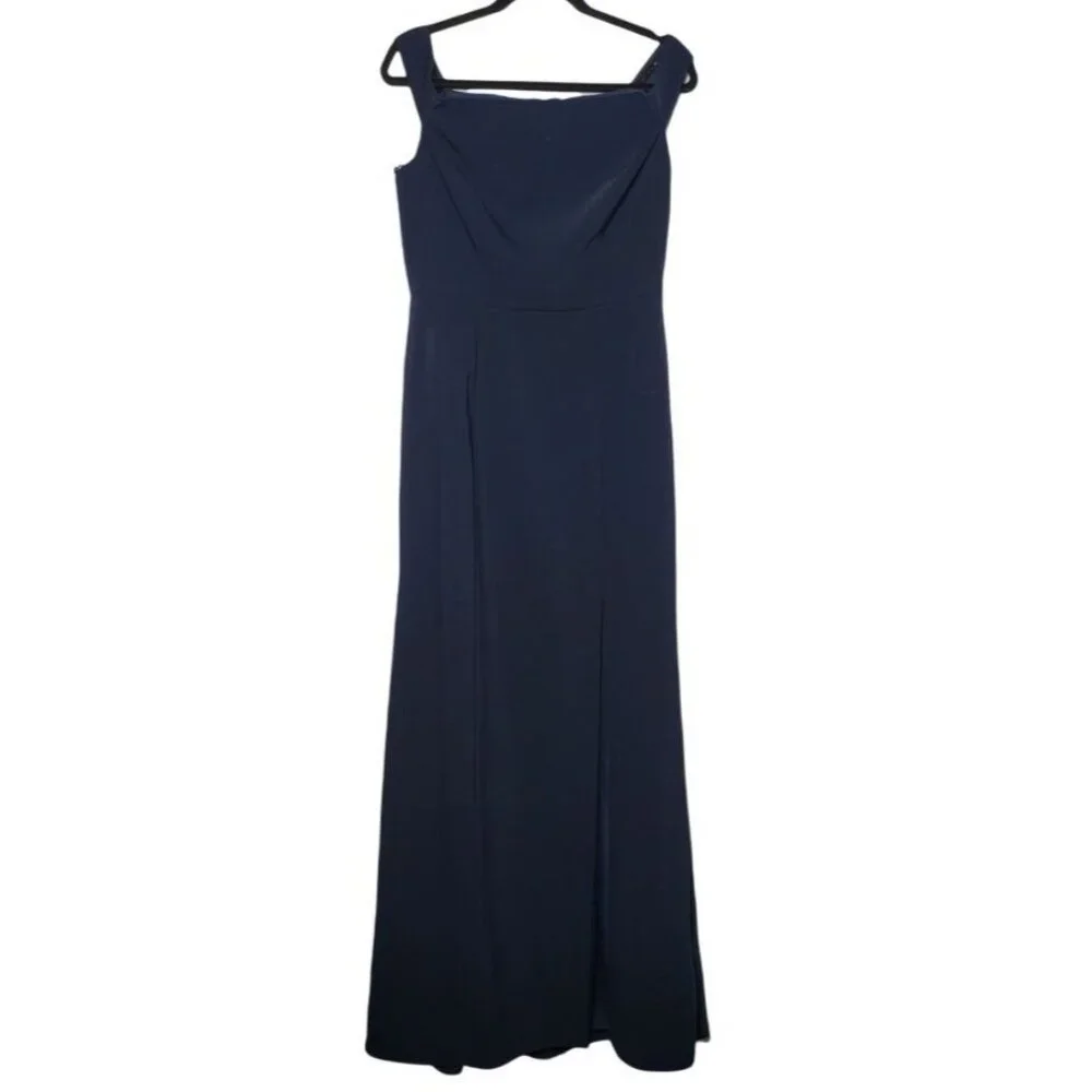 Dessy Collection Vivian Diamond Blue Crepe Bridesmaids Dress Size 10 3040 Bow - Picture 2 of 12